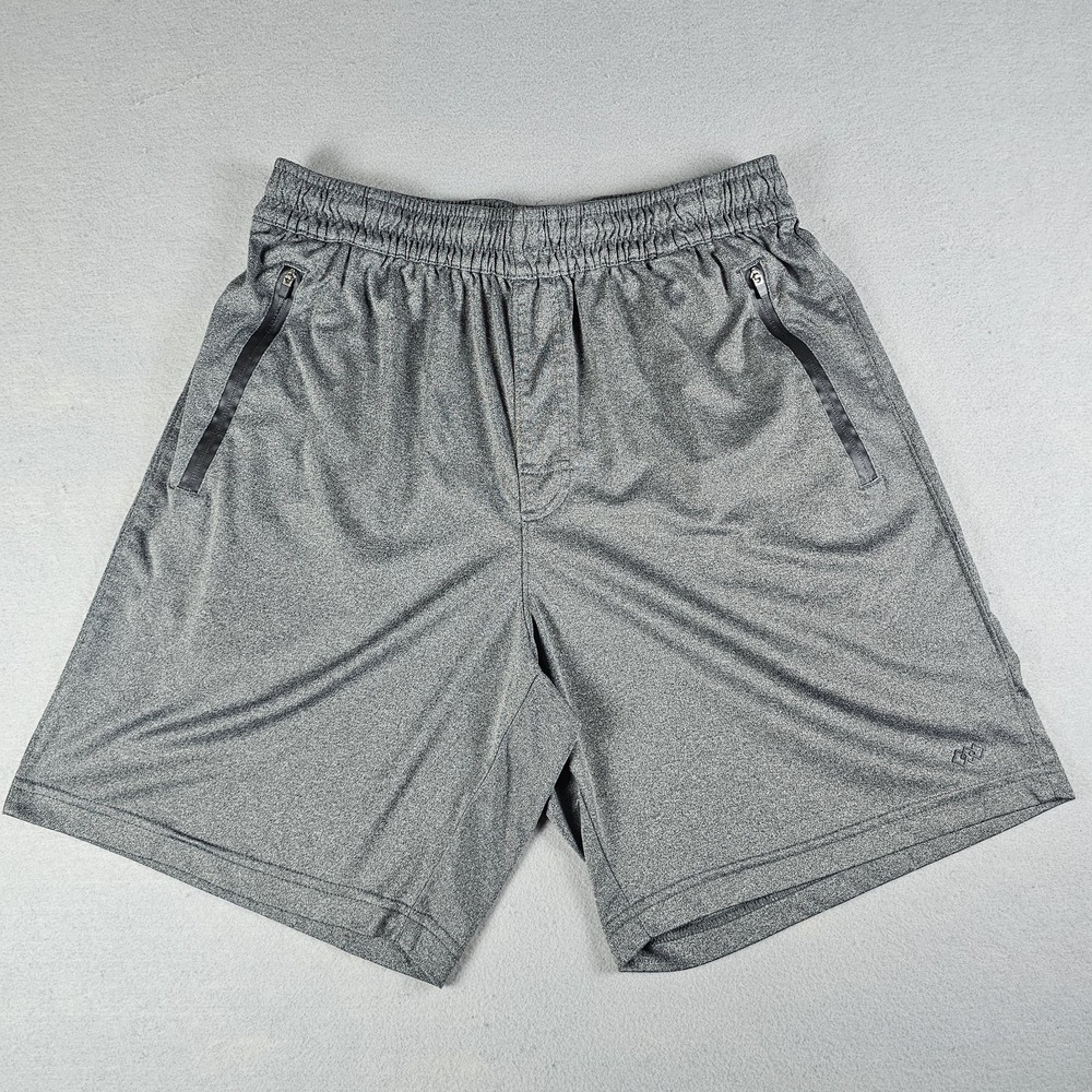 Leg3nd Gym Shorts Mens Large Gray 8" Athletic Training Zip Pockets Drawstring